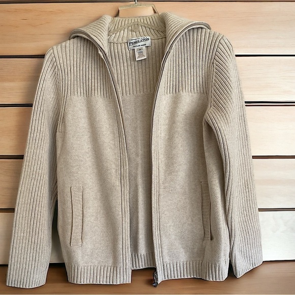 Vintage Pendleton Cable Knit Ribbed Cardigan Turtleneck Front Zip Size M…Brown - Picture 11 of 11